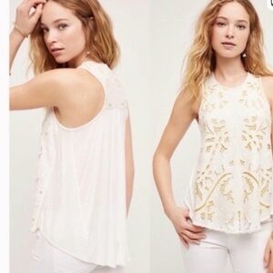 Anthropologie white and yellow lace Tank Top